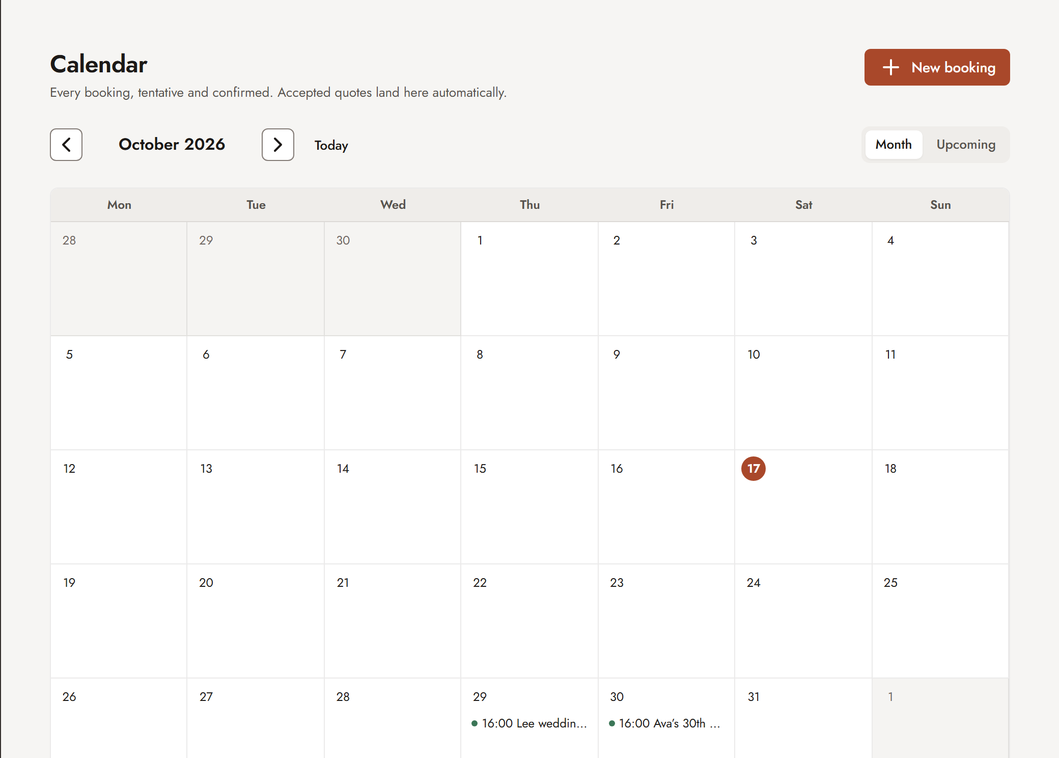 Booking calendar